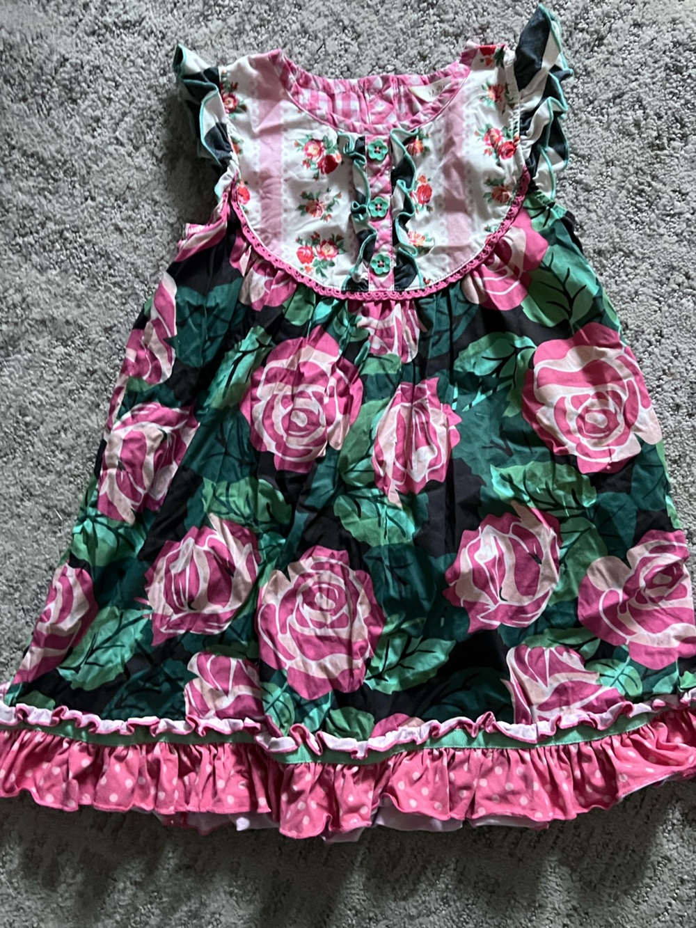 Matilda Jane Pink Rose Floral Casual Dress with Green Leaves Size 6